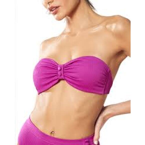 Red Carter Solid Purple Textured Bandeau Swim Bikini Top Small NEW - Picture 2 of 3